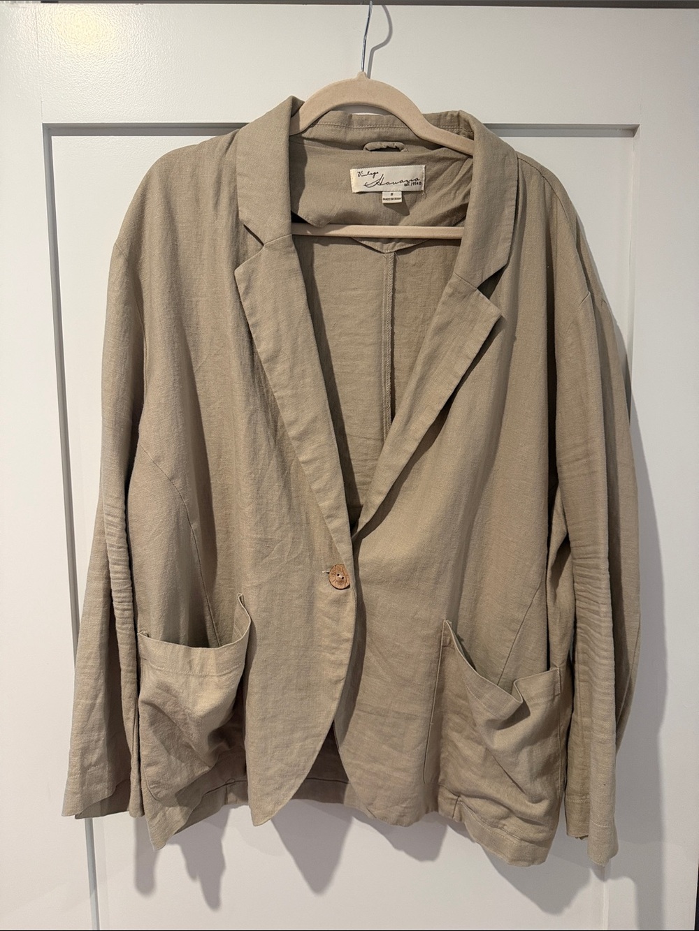 Vintage Havana Relaxed Linen-Blend Blazer in Taupe